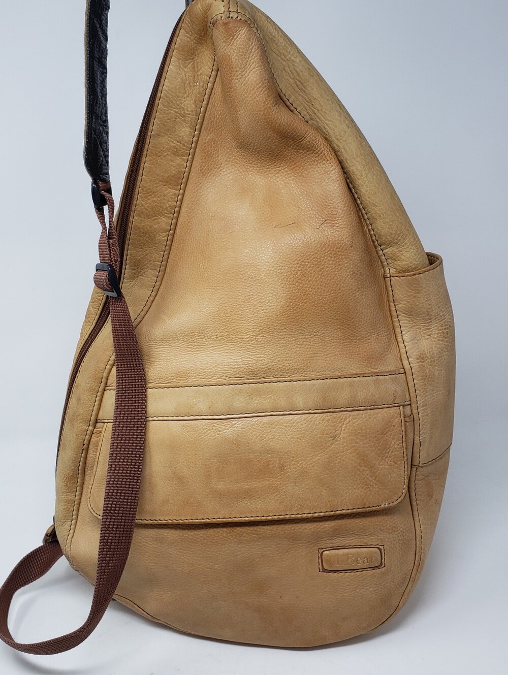 L.L. Bean Tan Leather Sling Backpack with Brown Strap